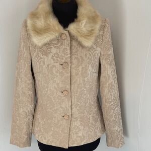 Pursuits , ltd Velvet Brocade Faux Fur Trim Collar Jacket Size 8